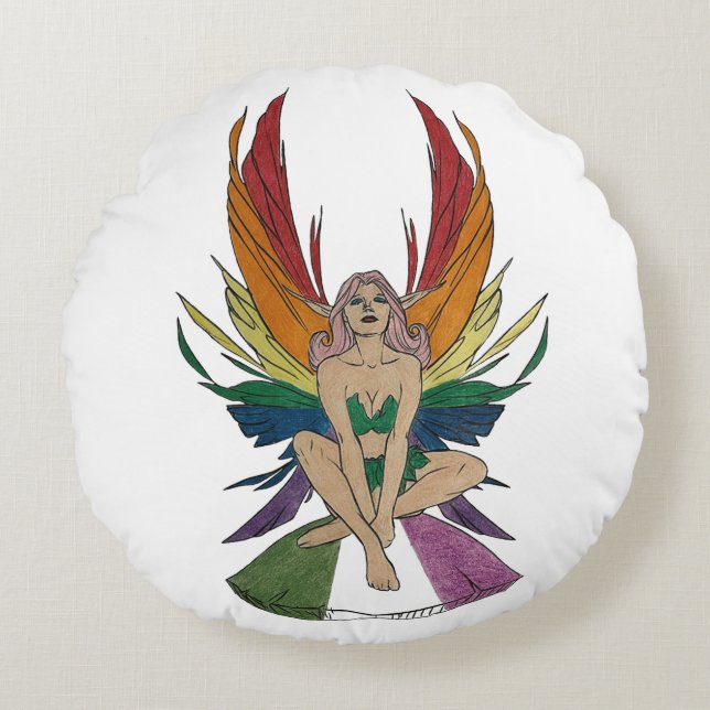 Genderqueer Fee Rundes Kissen (Vorderseite)