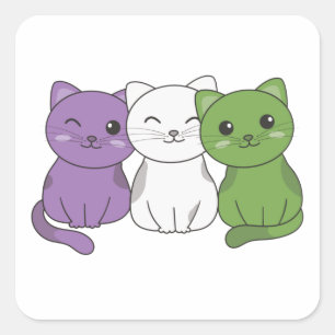 Genderqueer Flaggenkatze Pride Lgbtq Niedlich Cat  Quadratischer Aufkleber