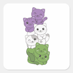 Genderqueer Flaggenkatze Pride Lgbtq Niedlich Cat  Quadratischer Aufkleber