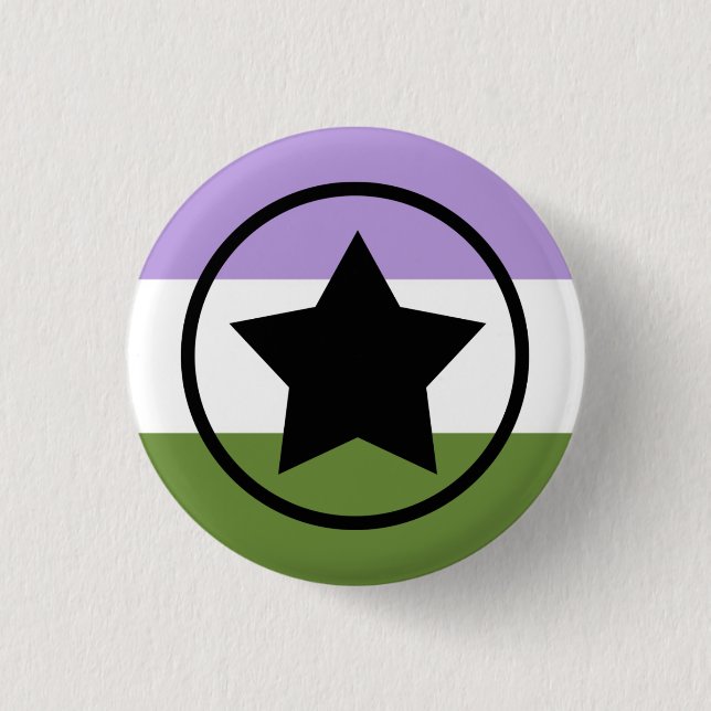 Genderqueer Pride Flag mit einem Stern in einem Kr Button (Vorderseite)