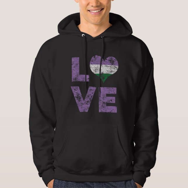 Genderqueer Pride Liebe Herz Vintage Flagge Hoodie (Vorderseite)
