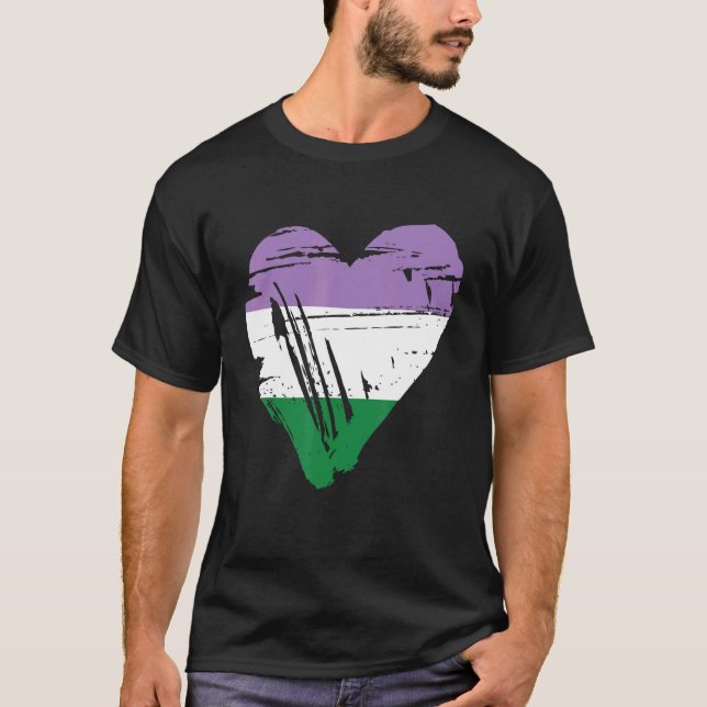 Genderqueer Pride Retro Herzenflagge T-Shirt (Vorderseite)