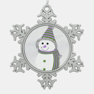 Genderqueer Pride Snowman Snowperson Lavender Schneeflocken Zinn-Ornament