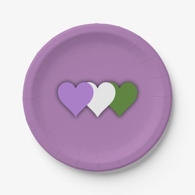 Genderqueer Stolz Herzen Papierplatte Pappteller (Vorderseite)