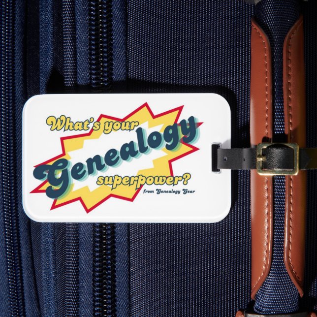 Genealogie-Superkraft Gepäckanhänger (Vorderseite Insitu 4)