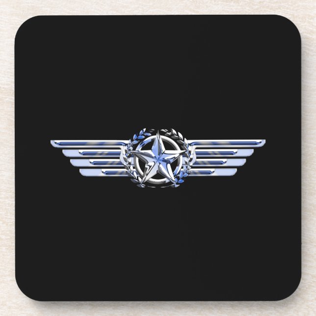 General Air Pilot Chrome like Star Wings Black Getränkeuntersetzer (Vorderseite)