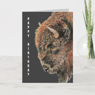 General Birthday Buffalo, Bison, Wasserfarbtier Karte