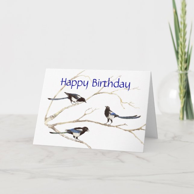 General Birthday, Magpie Birds Karte (Vorderseite)