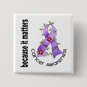General Cancer Flower Ribbon 3 Button