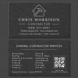 General Construction Black Silver Linen QR Code Visitenkarte