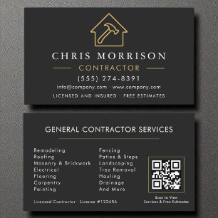 General Construction Modern Black Gold QR Code Visitenkarte