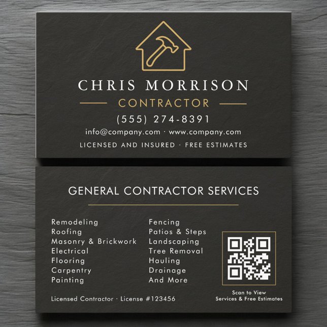 General Construction Slate Stone.Black QR Code Visitenkarte (Von Creator hochgeladen)