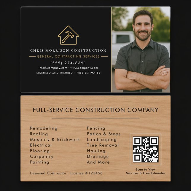 General Contractor Wood Photo QR Code Visitenkarte (Von Creator hochgeladen)