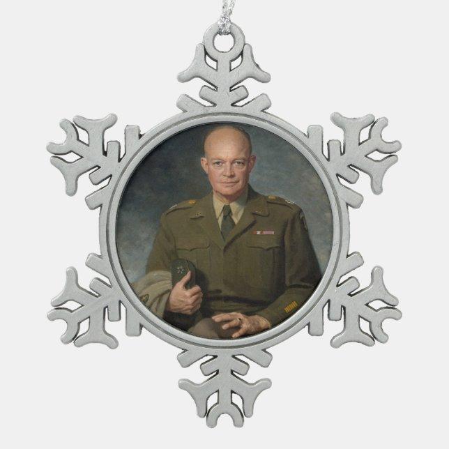General Dwight Eisenhower 5-Sterne-Portrait Schneeflocken Zinn-Ornament (Vorderseite)