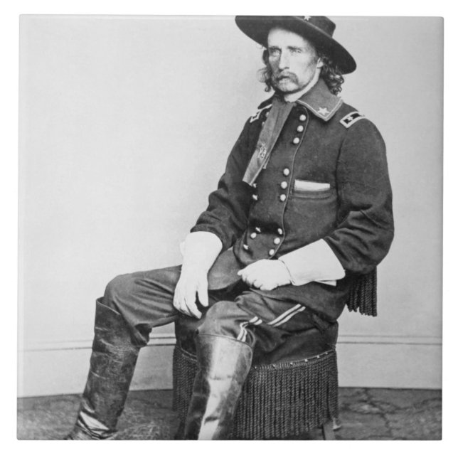 General George A. Custer (b/w Foto) Fliese (Vorderseite)