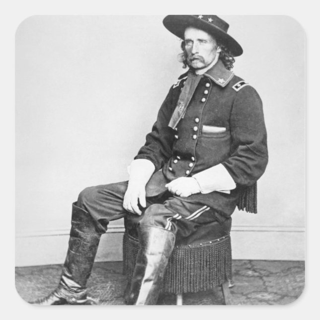 General George A. Custer (b/w-Foto) Quadratischer Aufkleber (Vorderseite)