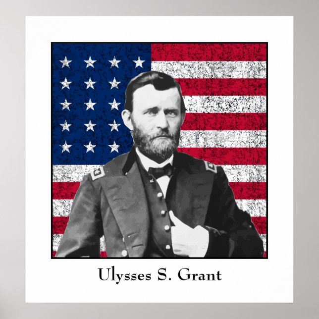 General Grant und die amerikanische Flagge Poster (Vorne)