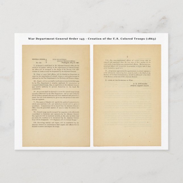 General Order 143 Kolored troops des Kriegsministe Postkarte (Vorderseite)