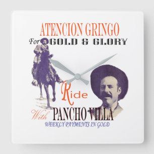 General Pancho Villa 🎖️ Mexikanischer Held Quadratische Wanduhr