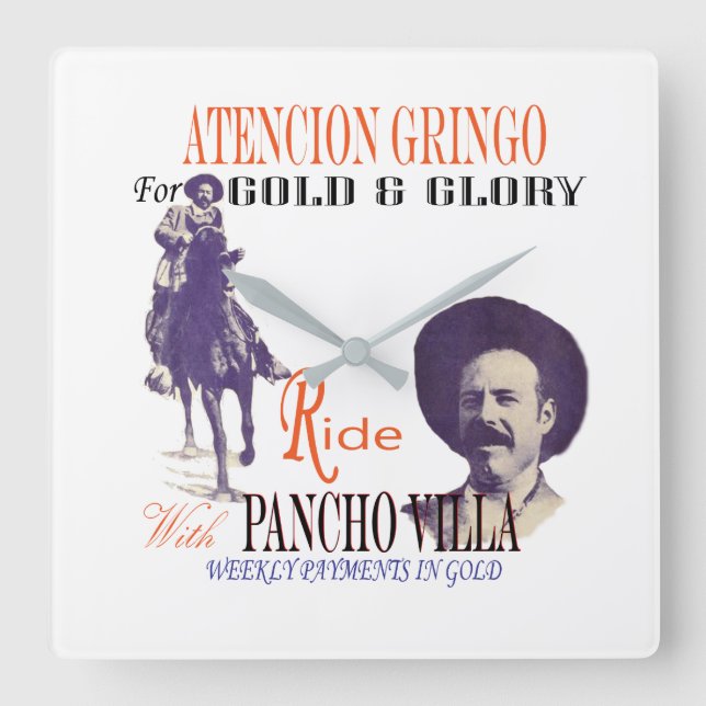 General Pancho Villa 🎖️ Mexikanischer Held Quadratische Wanduhr (Vorderseite)