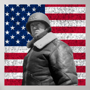 General Patton und die amerikanische Flagge Poster