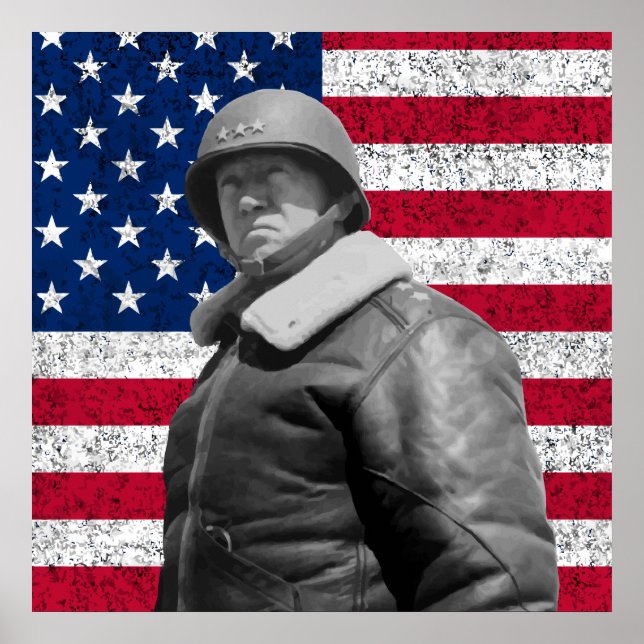 General Patton und die amerikanische Flagge Poster (Vorne)