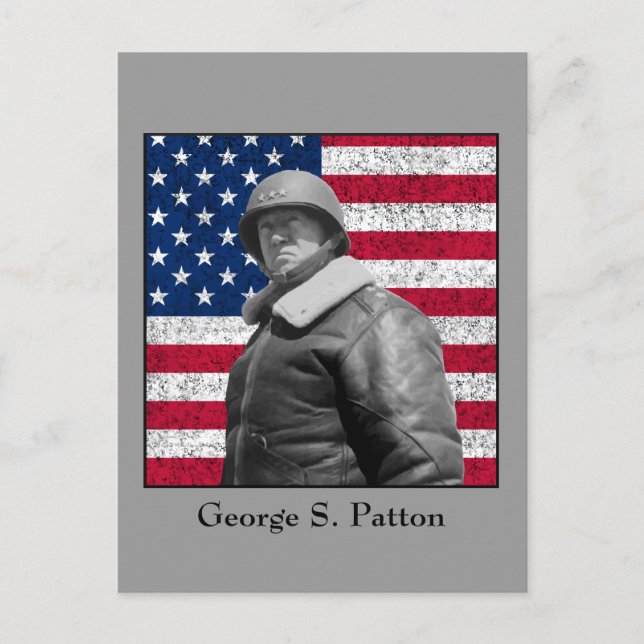 General Patton und die amerikanische Flagge Postkarte (Vorderseite)