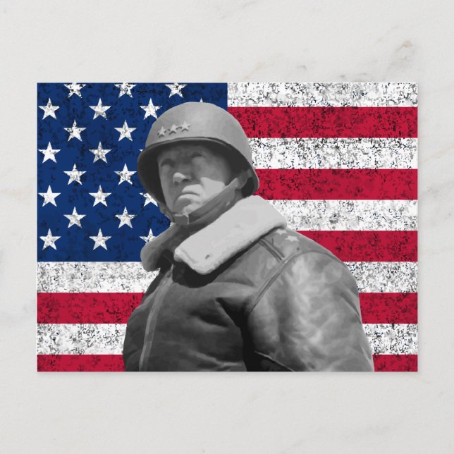 General Patton und die amerikanische Flagge Postkarte (Vorderseite)