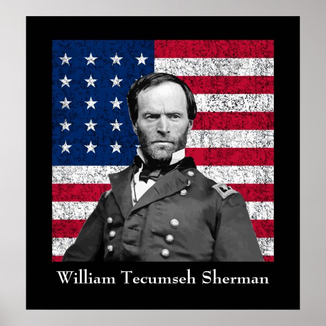General Sherman und die amerikanische Flagge Poster (Vorne)