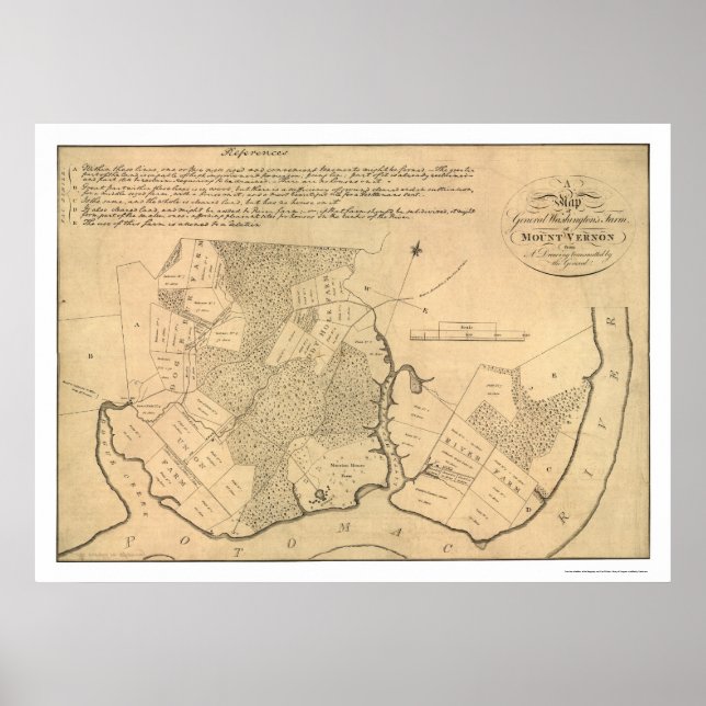General Washington's Farm Mt Vernon Map 1801 Poster (Vorne)