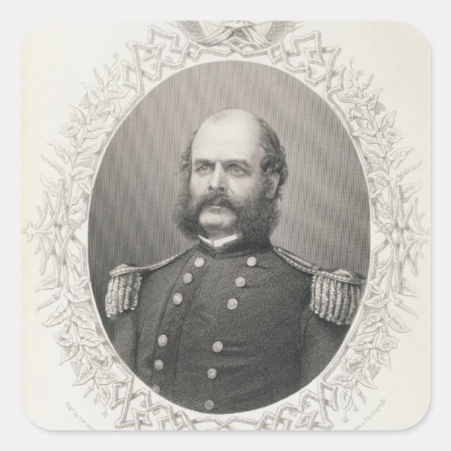 Generalmajor Ambrose Everett Burnside Quadratischer Aufkleber (Vorderseite)