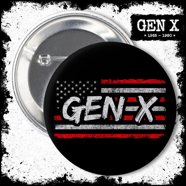Generation X - Amerikanische Flagge - Proud Gen Xe Button (Von Creator hochgeladen)