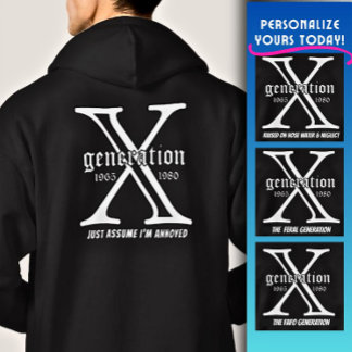 Generation X Anpassen Jahr und Rückseite Zitat Hoodie