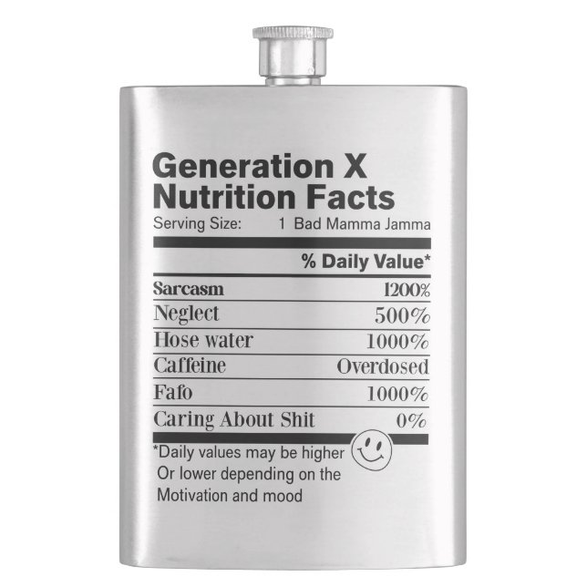 Generation X | Fun Nutrition Facts Sarcasm Neglect Flachmann (Vorderseite)