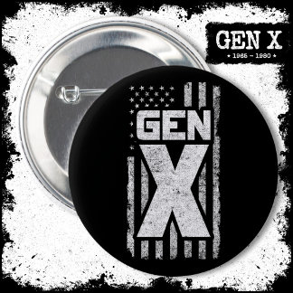 Generation X Gen Xer Proud American Flag Gen X Button