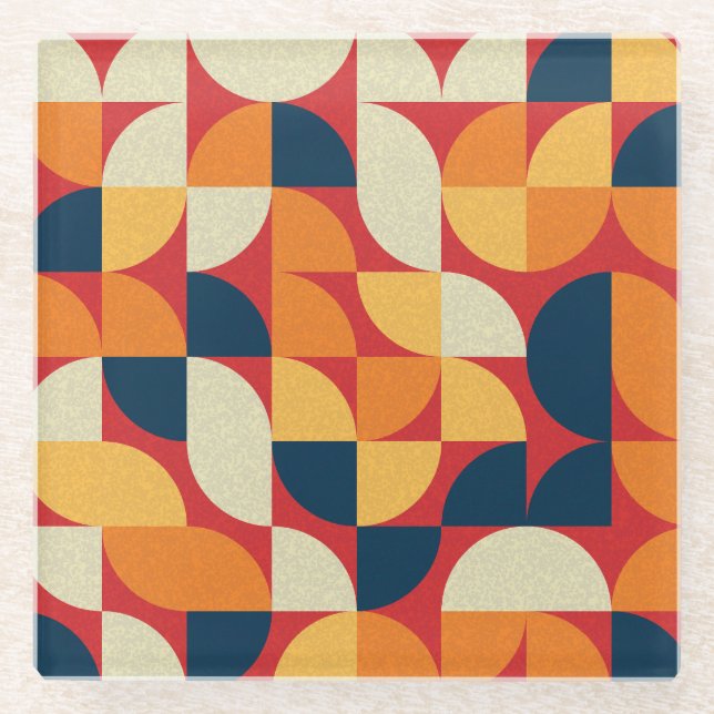 Generative Kunst: Bunte Quarterzirkel Glasuntersetzer (Vorderseite)