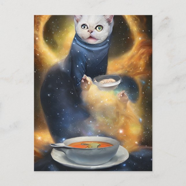 Generativekonzente Katze im Weltraum Essen Suppe K Postkarte (Vorderseite)