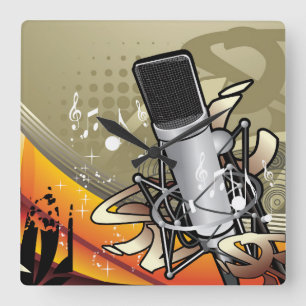 Generic Music Themed w/Microphone Quadratische Wanduhr