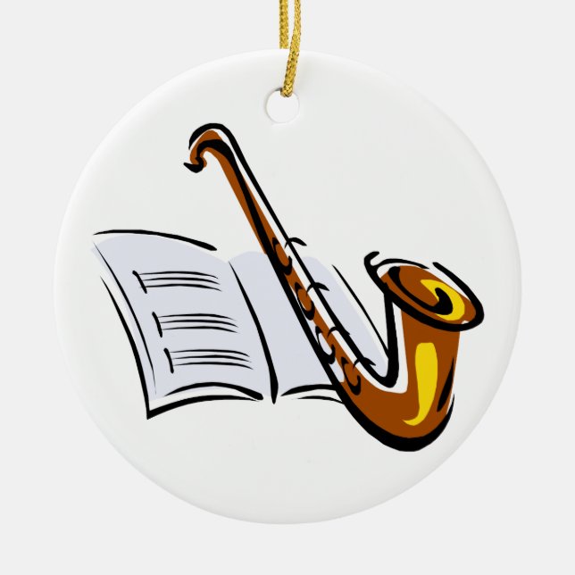 Generisches Saxophon mit Notenengraphikbild Keramik Ornament (Vorne)