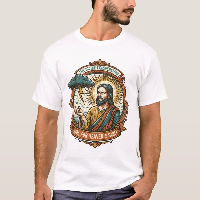 Genervter Jesus Dunkle Regenwolke Blitz Wetter Hu T-Shirt (Vorderseite)