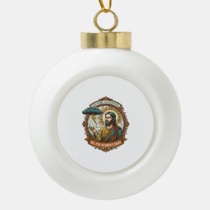 Genervter Jesus Dunkle Regenwolke Blitz Wetter Hum Keramik Kugel-Ornament