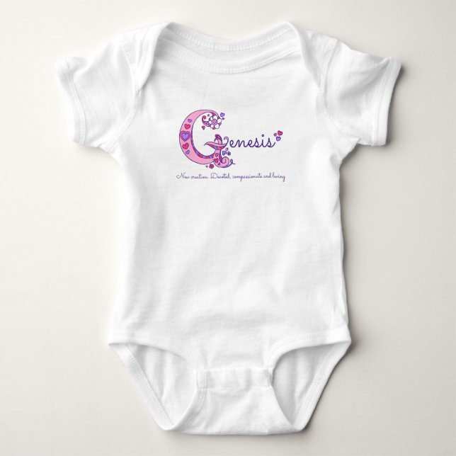 Genesemädchen G-Namensbedeutungs-Monogramm-Shirt Baby Strampler (Vorderseite)