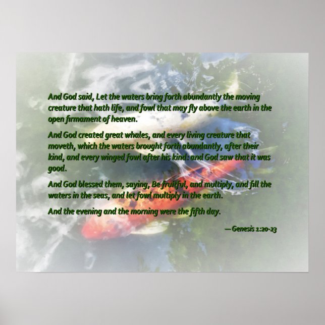 Genesis 1 20-23 Und Gott sagte, Lass die Wasser br Poster (Vorne)
