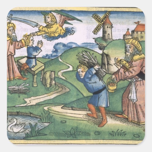 Genesis 21 1-14 Abrahams Angebot von Isaac, für Quadratischer Aufkleber (Vorderseite)