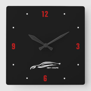 Genesis Coupe weiße Pinselstrich Logo Quadratische Wanduhr