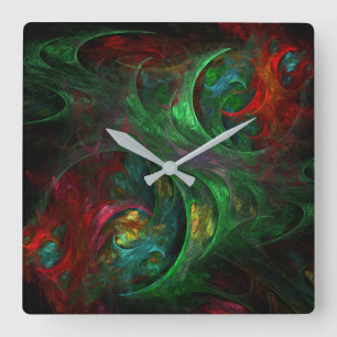 Genesis Green Abstract Art Square Quadratische Wanduhr