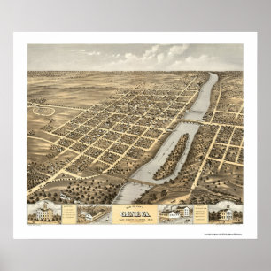 Geneva, IL Panoramic Map - 1869 Poster
