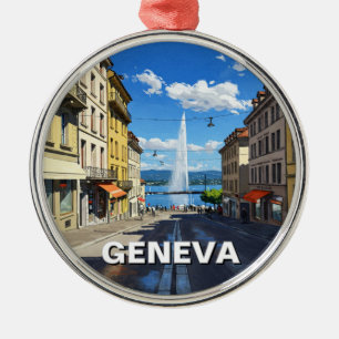 Geneva Street Switzerland Travel Jet d'eau Ornament Aus Metall