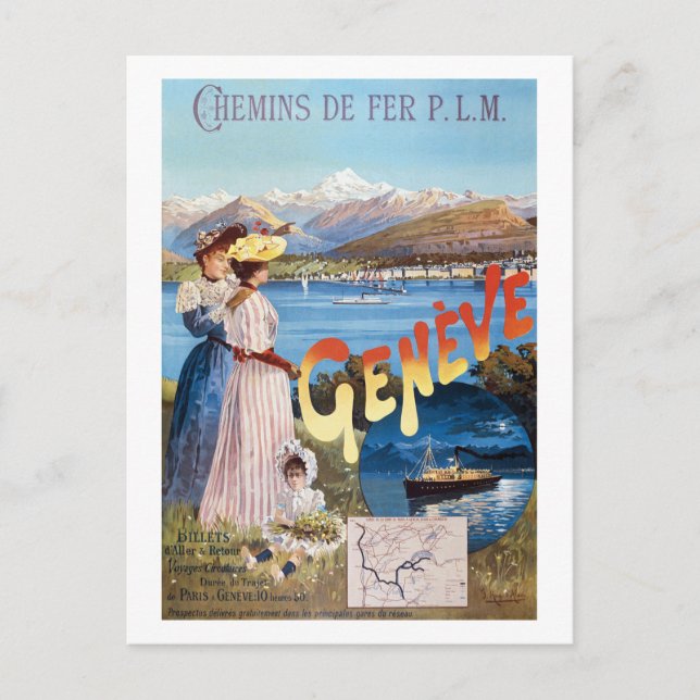 Geneva Switzerland Vintage Poster 1890 Postkarte (Vorderseite)