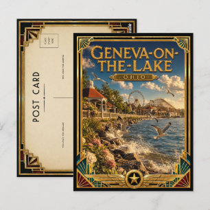 Genf-am-See Ohio Vintage Art Deco Golden Ag Postkarte